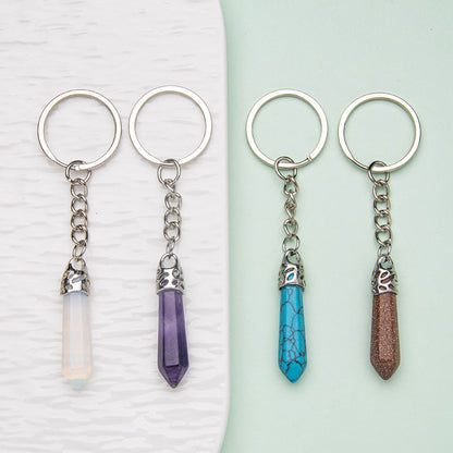 Natural crystal hexagonal column keychain bag pendant