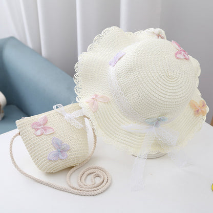 Kids Summer Hat Baby Sun Protection Straw Bag Set Princess Beach