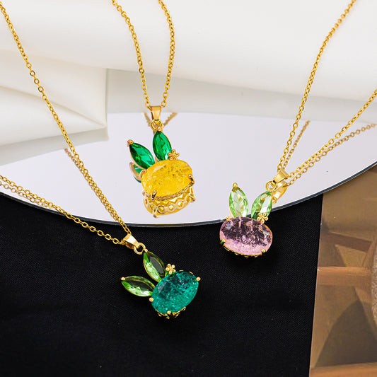 Colorful zircon rabbit necklace