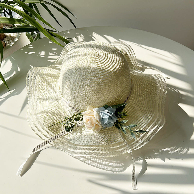 Wave Brim Straw Hat Family Chic Cute Princess Sun Protection