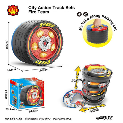 Children's Portable Transforming Tire Track Storage Parking Lot DIY Assembly Spinning Track Toy