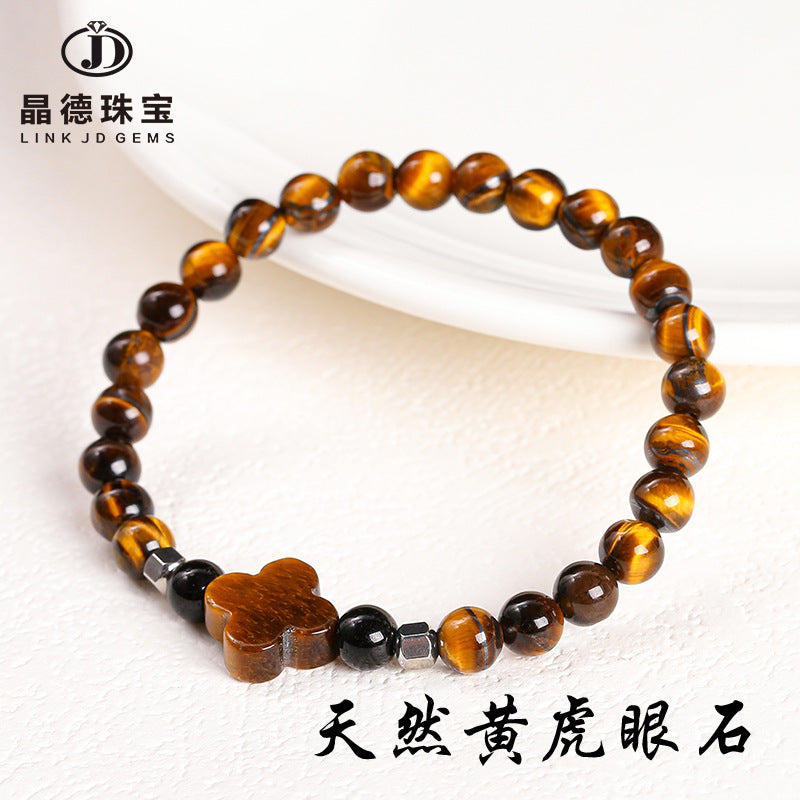 Natural yellow tiger eye stone round bead bracelet.