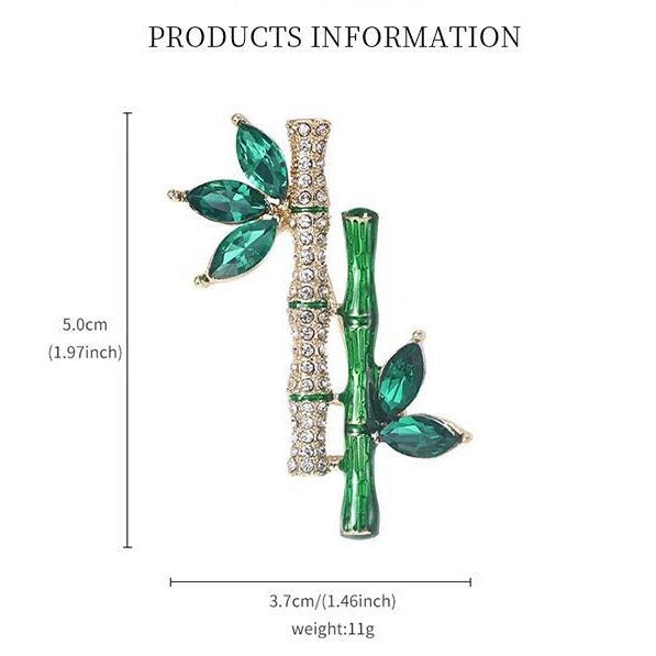 Green Crystal Ping An Bamboo Brooch