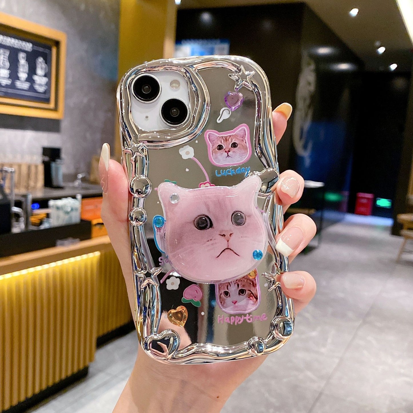 Apple 15 Pro 3D Wave Electroplated Cat iPhone XR Mirror Glitter