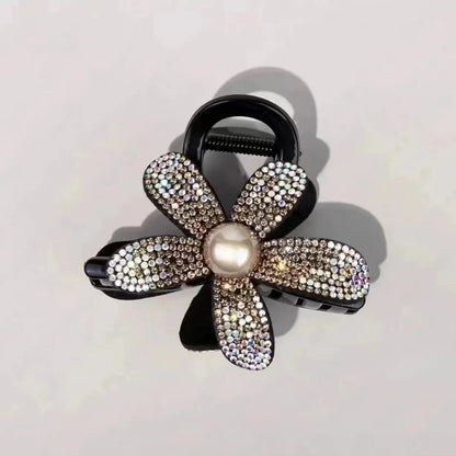 Bead rhinestone flower grab clip