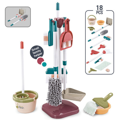 Children's Pretend Play Cleaning Tools Cart with Vacuum Cleaner, Broom, Mop Set for Housekeeping Toy