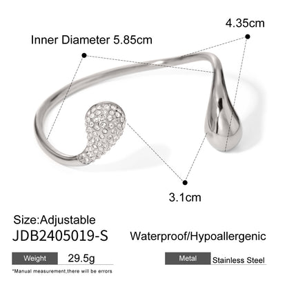 Asymmetric teardrop rhinestone cuff bracelet