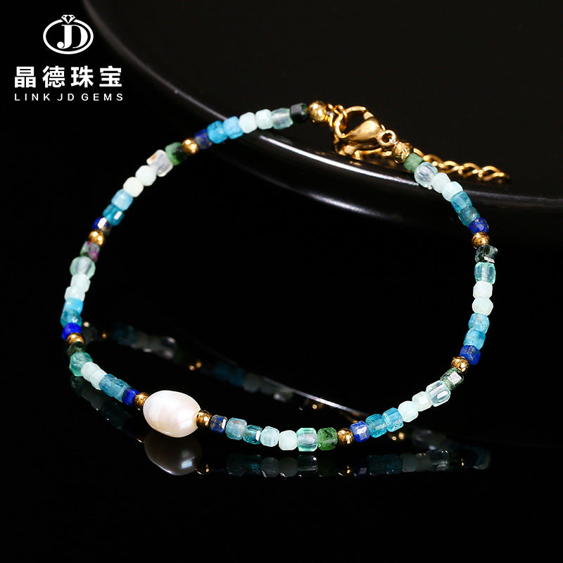 Five-color natural stone crystal sugar cube bracelet