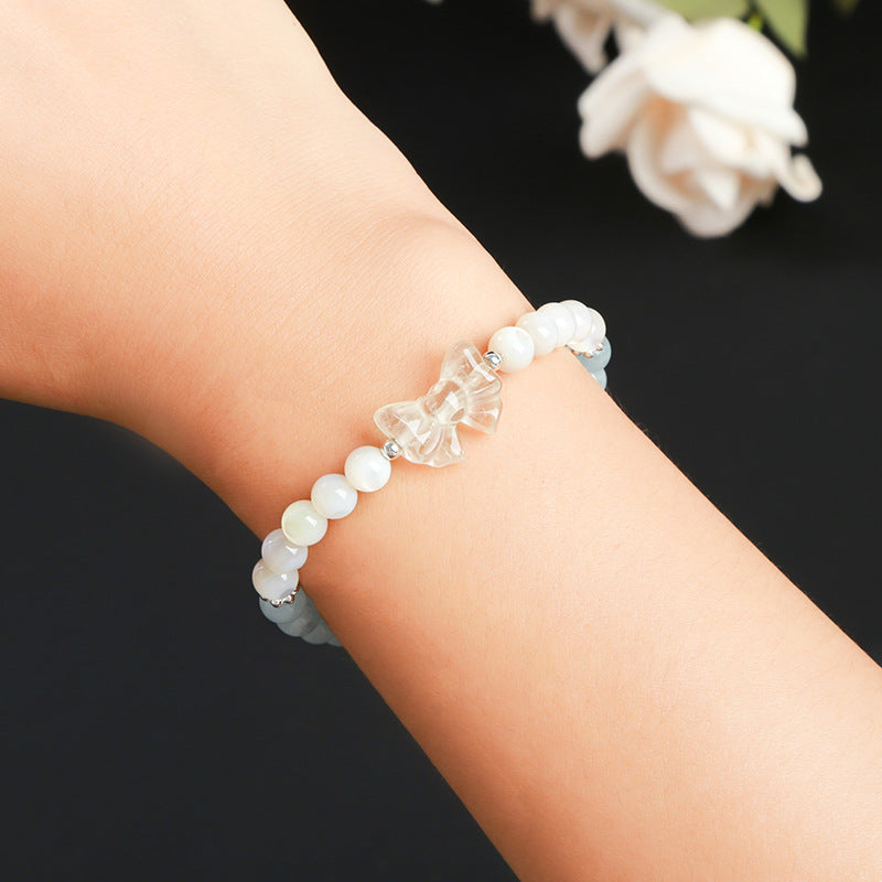 Pulsera de cuentas de concha blanca y aguamarina natural 7A 