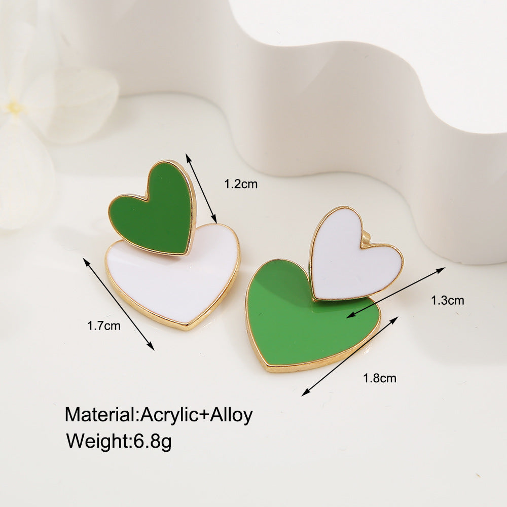 Green Double Heart Earrings