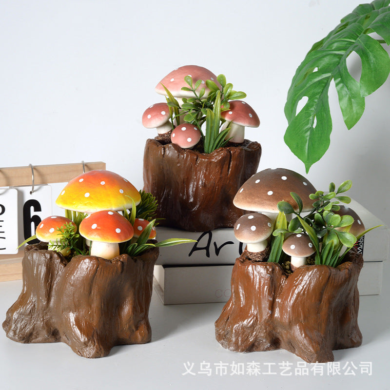 Simulation large tree stump mushroom bonsai