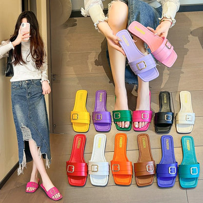 Candy-colored square slippers