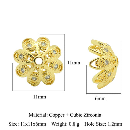 5 pcs/pack, snowflake lotus copper zircon bracelet beads.