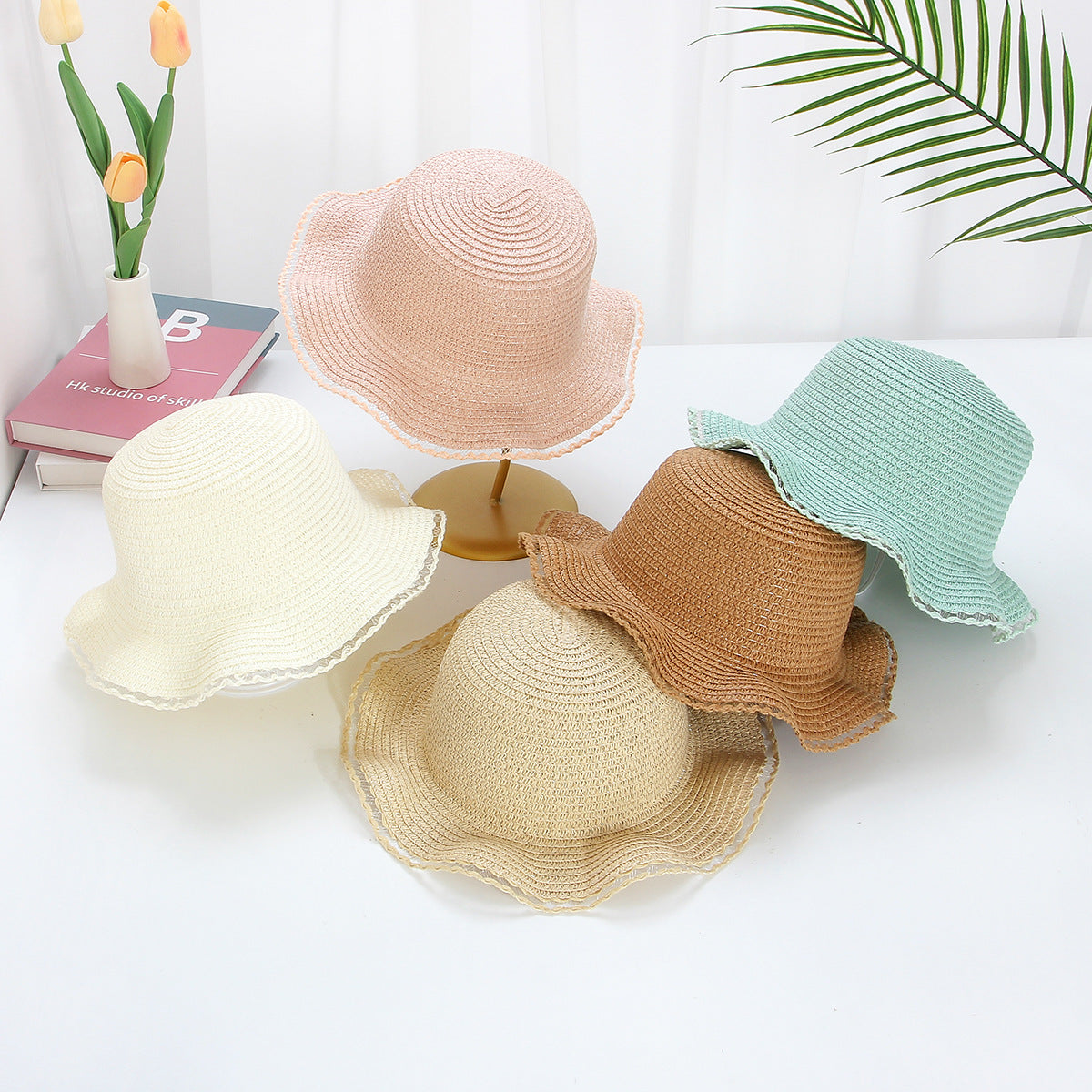 Sombrero para el sol con ondas para niños, de ala ancha, de verano, a la moda 