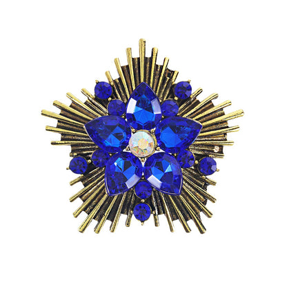 sapphire blue crystal glass brooch