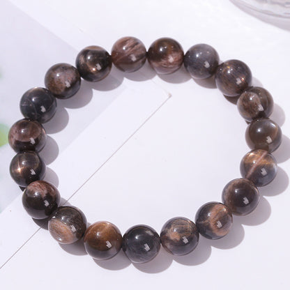 Natural dark black backbone sunstone bracelet