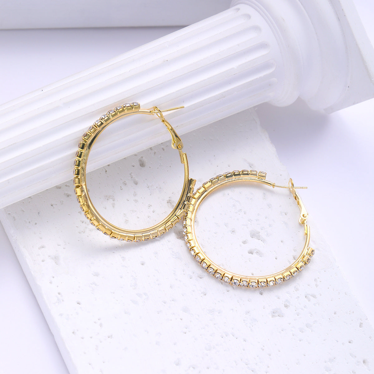 Gold Women's Diamond Large Circle Earrings