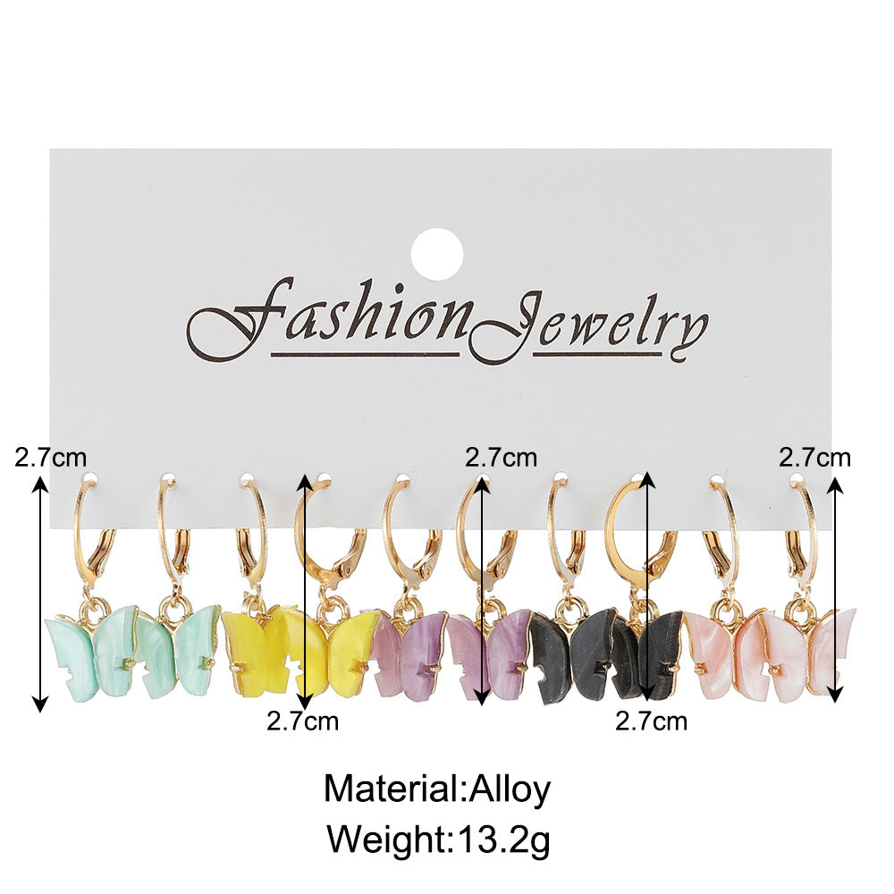 FASHION Acrylic butterfly earrings set 5 pairs