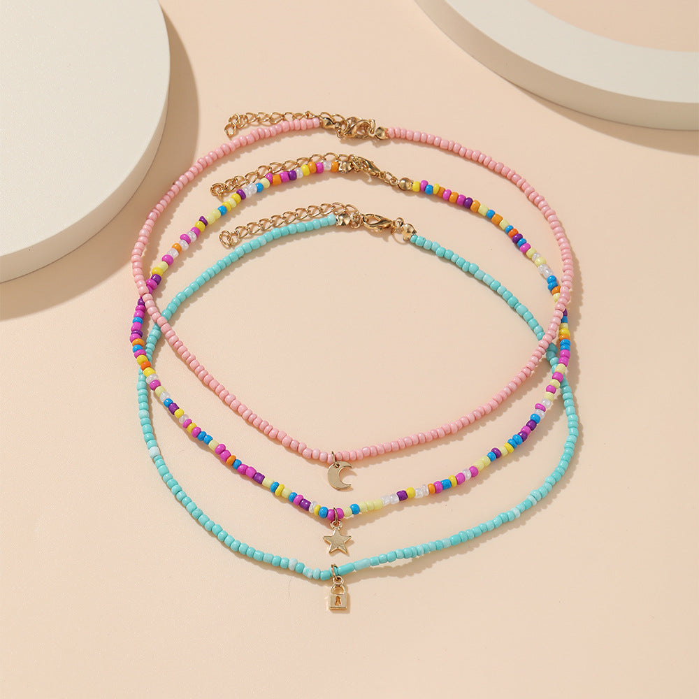 Candy Colored Star and Moon Necklace 3-Piece Set