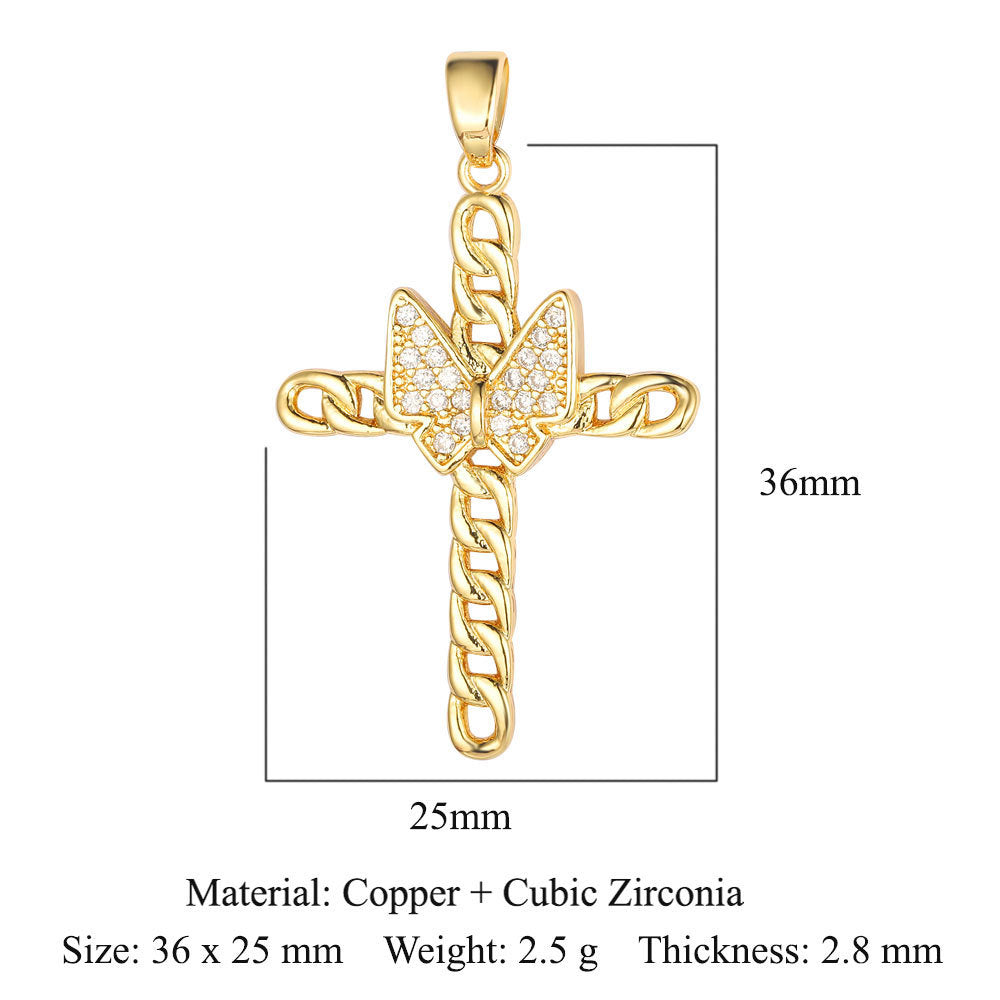 Cross Copper Micro-Inlaid Zirconia Pendant