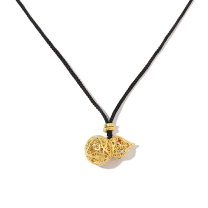 Plated 24K real gold gourd God of Wealth sand gold necklace