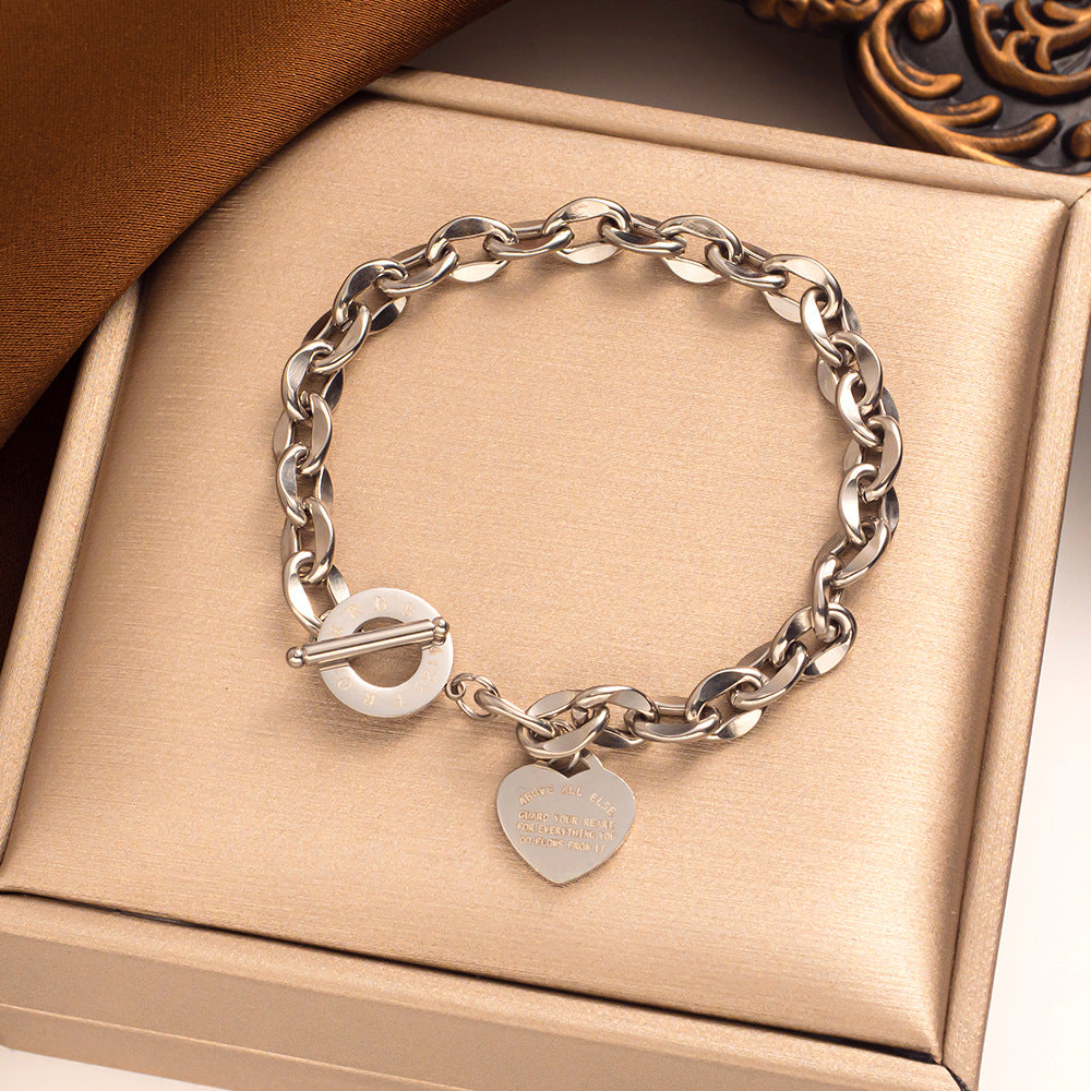 Hot-Selling Titanium Steel Heart Bracelet with O-Link and OT Clasp for Women