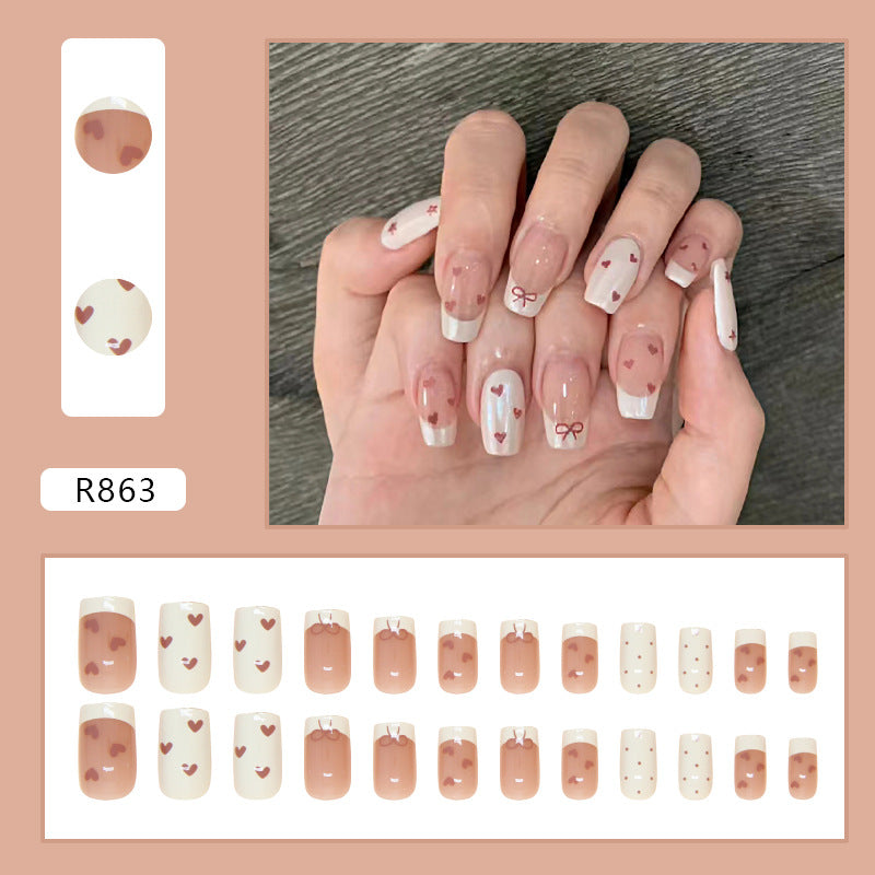 Heart French Short Ballerina T-Shape Nails