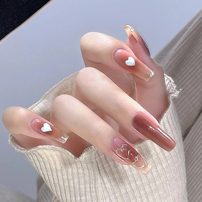 Icy Blush Grapefruit Heart Nails