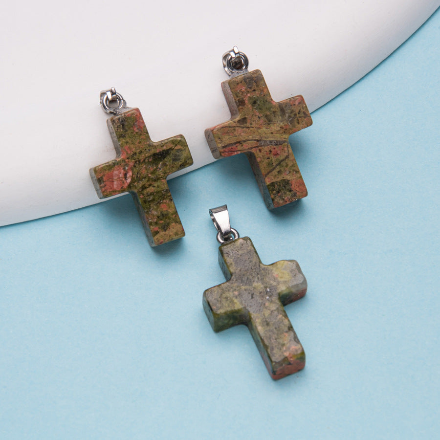 Natural Stone Cross Crystal Agate Pendant