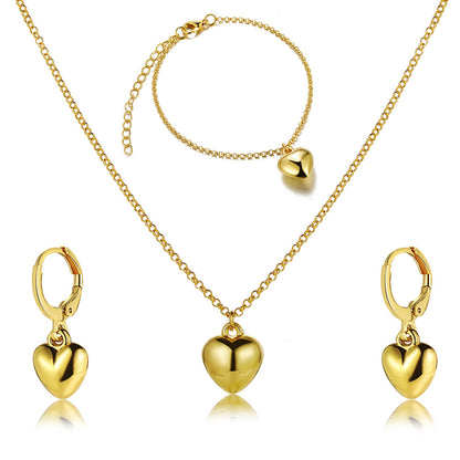 Heart necklace earrings bracelet three piece set