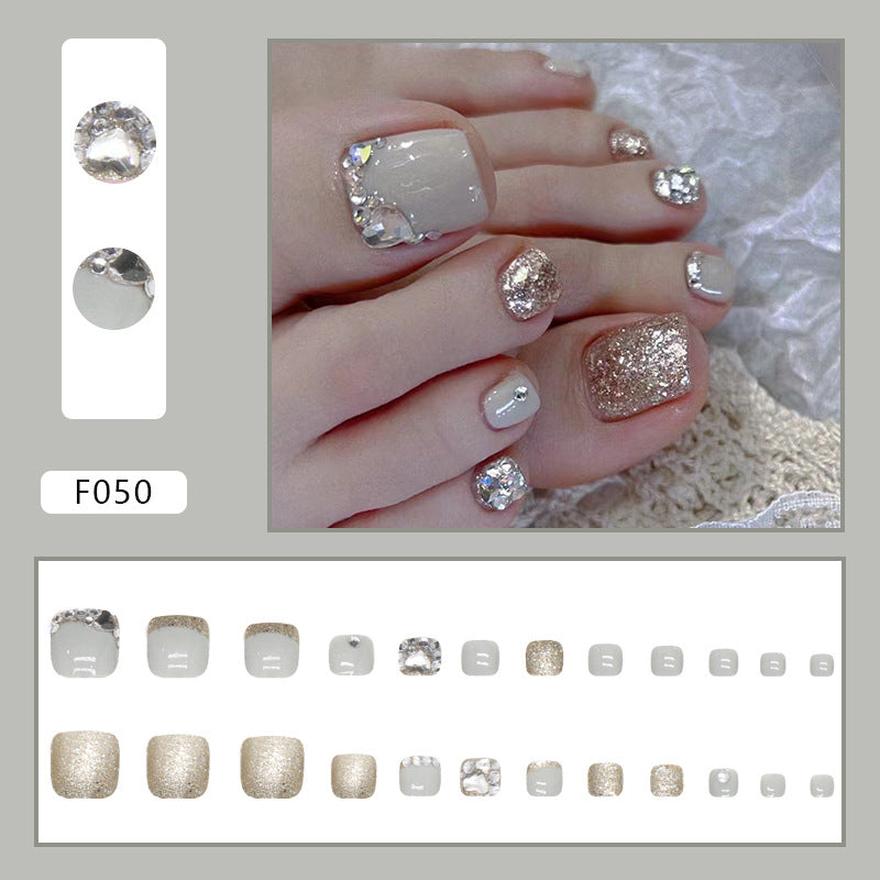 Uñas de los pies con purpurina de diamante francés 