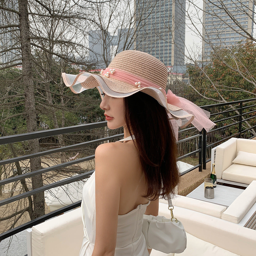 Wave-Edge Bow Wide-Brim Hat