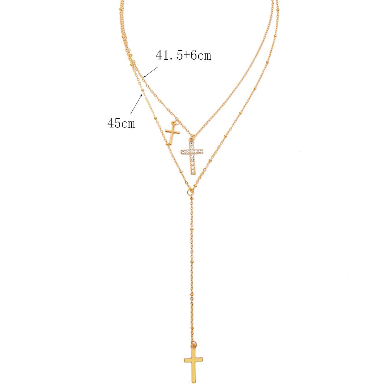 Rhinestone Cross Multi-Layer Necklace