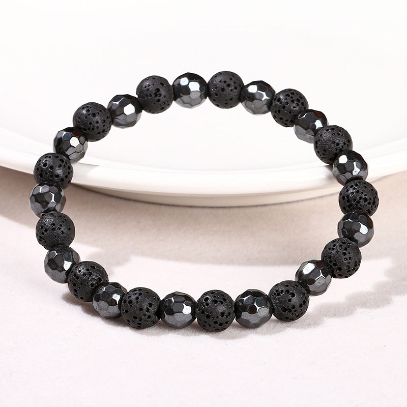 Natural black gallstone volcanic stone mixed bracelet