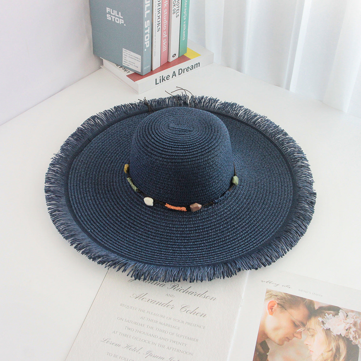 Fringe Hat Wide Brim Export Sun Outdoor Beach Vacation Handwoven