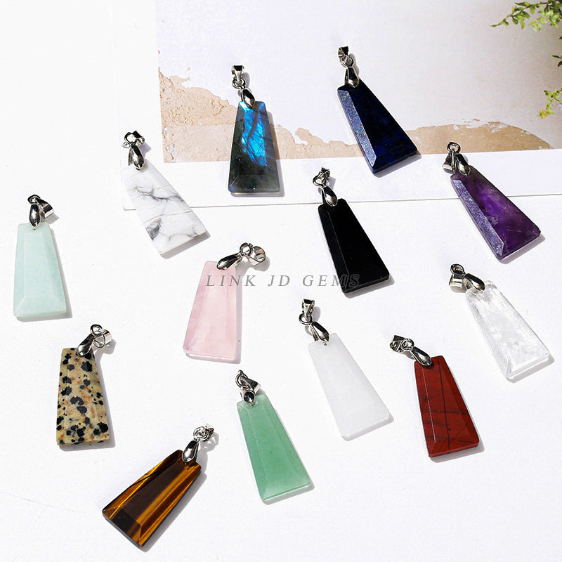 Natural stone crystal cut trapezoidal no matter card pendant