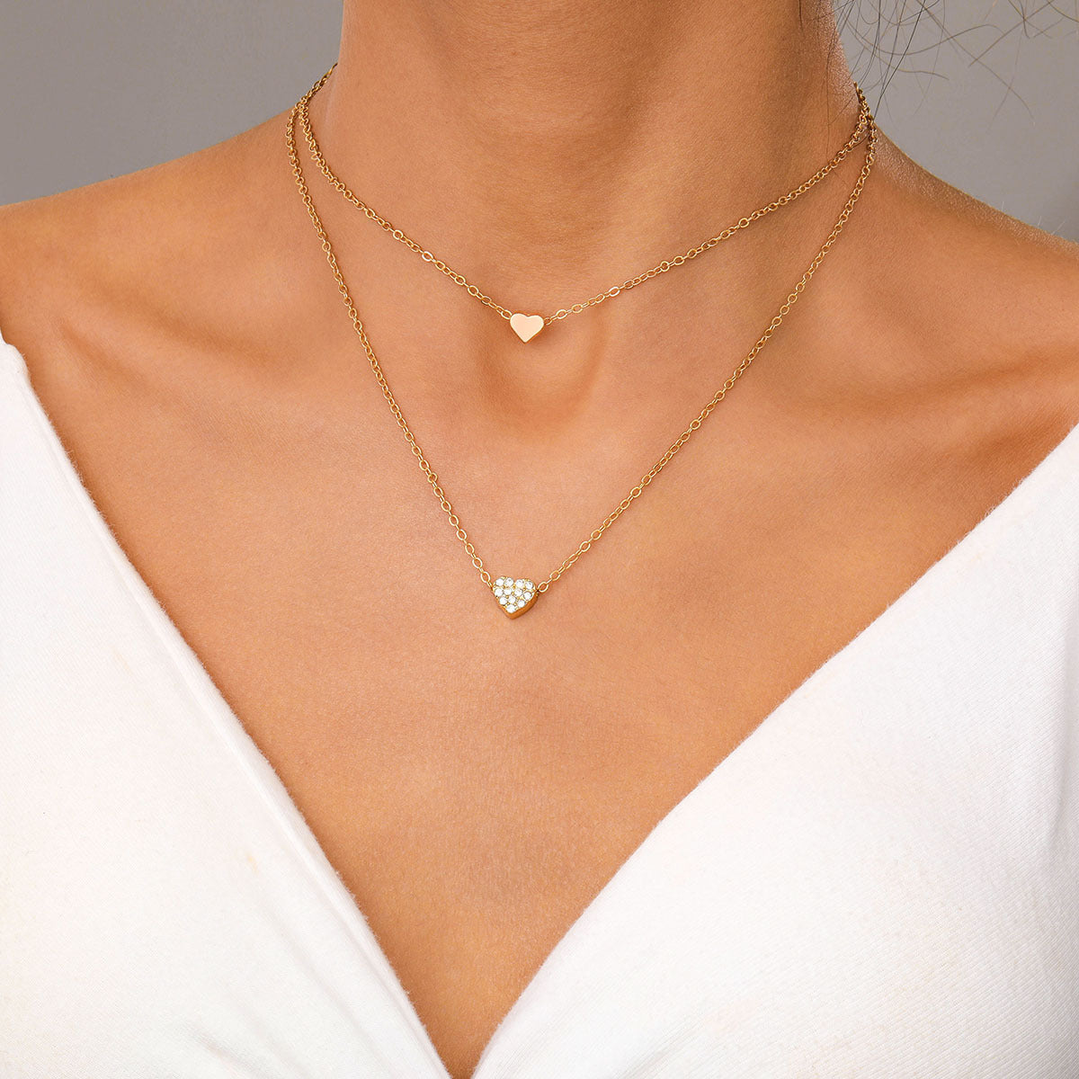 Small Chanel style double-layer heart necklace