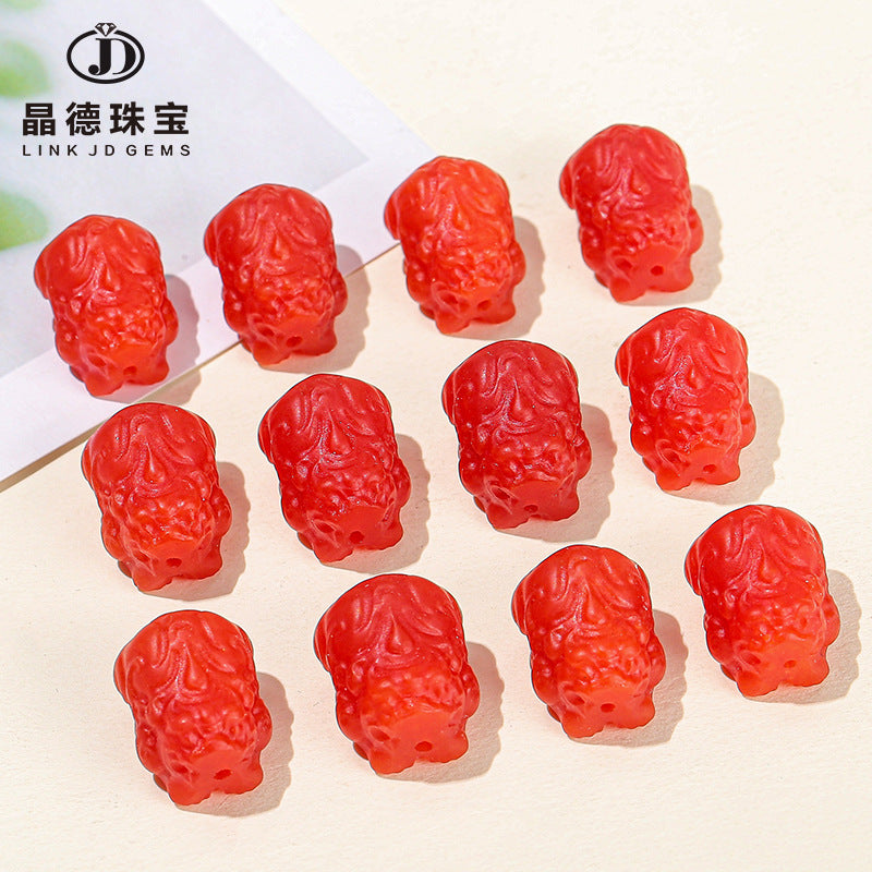 High imitation Nanhong agate Pixiu through hole loose beads