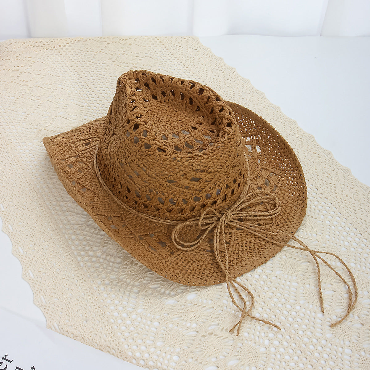 Denim Straw Wide Brim Beach Hat