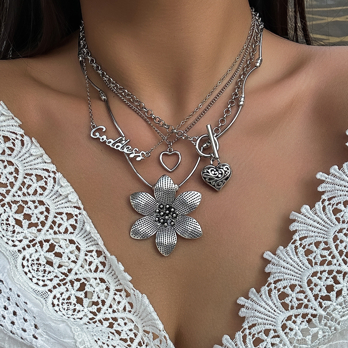 Vintage alphabet flower necklace