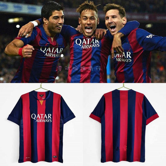 14-15 UCL Barca Home 10 Messi Neymar 9 Su¨¢rez Classic Jersey