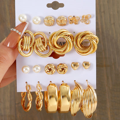 Metal twist earrings set 6 pairs