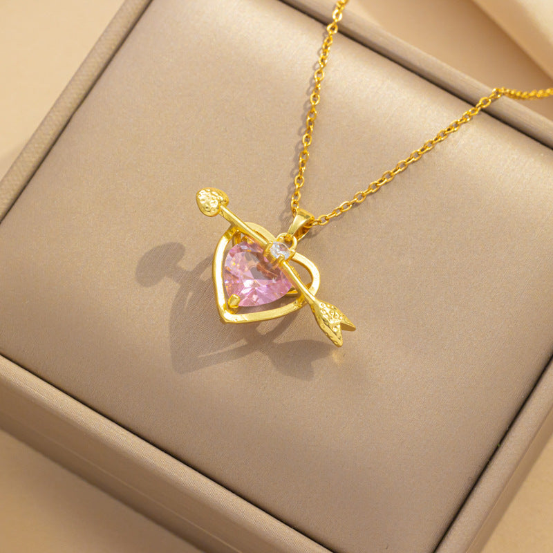 Heart-shaped Pink Zircon Necklace, Elegant Gift for Friend