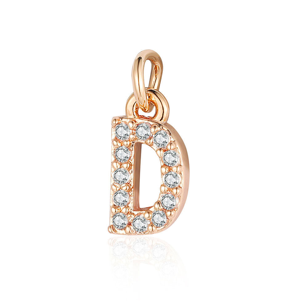 26 rose gold English letter copper zircon pendants.