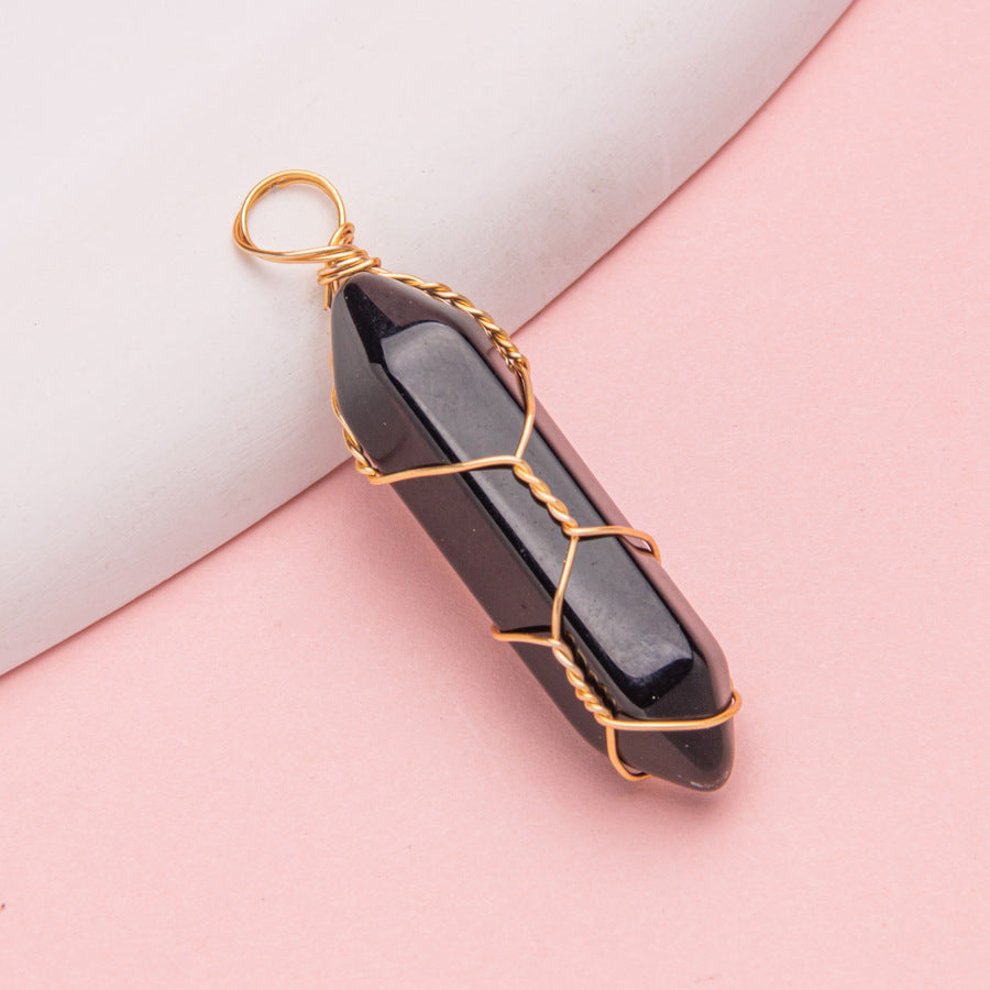 Copper Wire Hexagonal Column Stone DIY Pendant