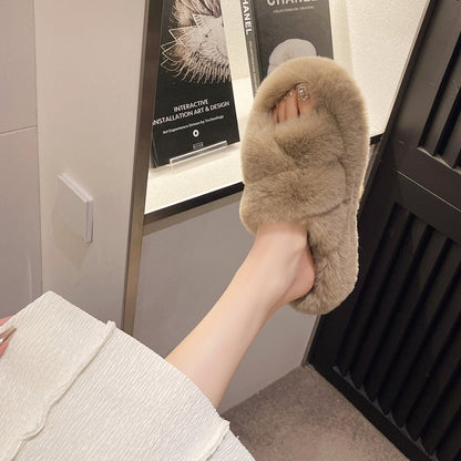 Large size fluffy slippers women