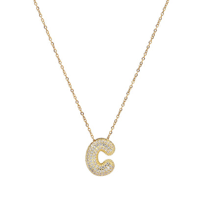 fashion A-Z Copper Zircon Letter Necklace Pendant