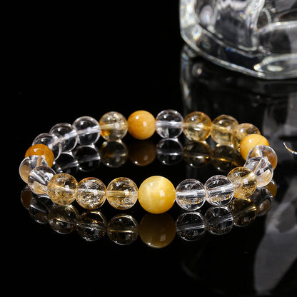 Natural citrine and white crystal and yellow tiger's eye bracelet.