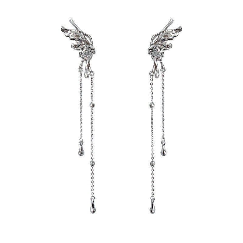 Elf butterfly fringed earclip earrings