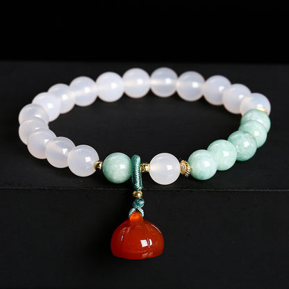 Natural white agate Myanmar jade bead bracelet